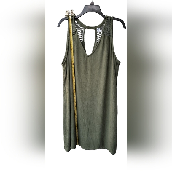 Old Navy Crochet Strap V Neck Olive Green Sleeveless Festival Shift Dress XL - Picture 4 of 7
